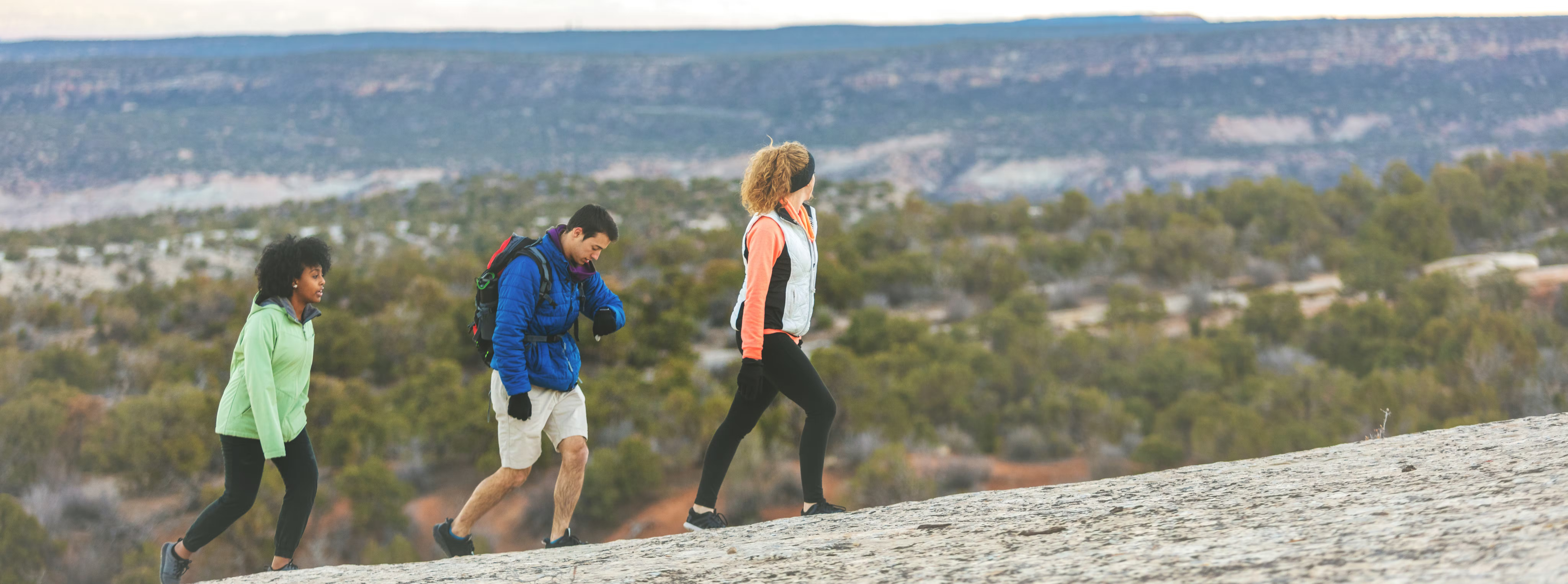 Hikers on a rock face